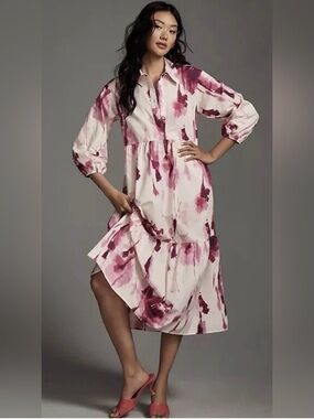 Anthropologie Maeve Bettina Tiered Cotton Dress